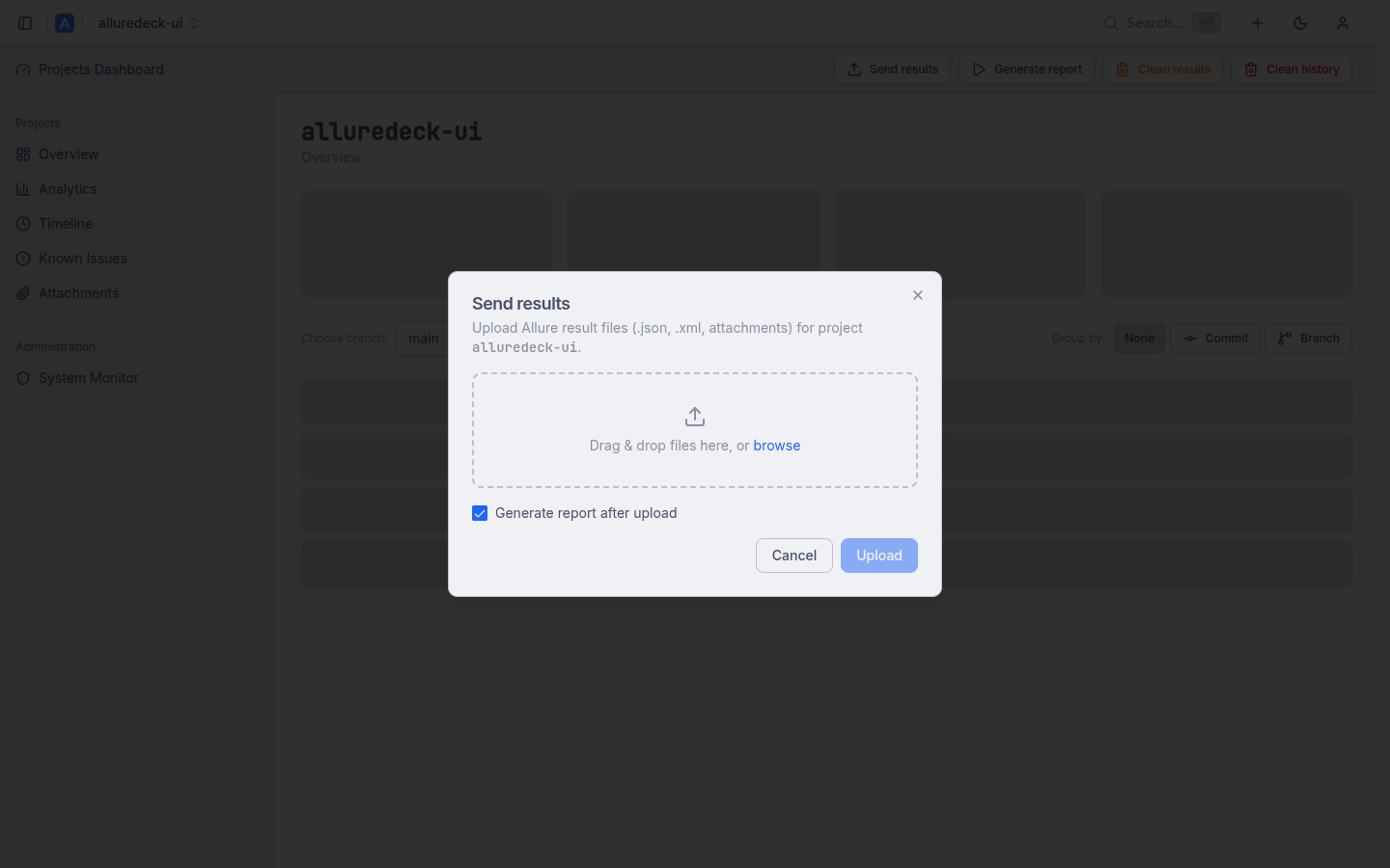 Send results panel showing curl example and API key usage