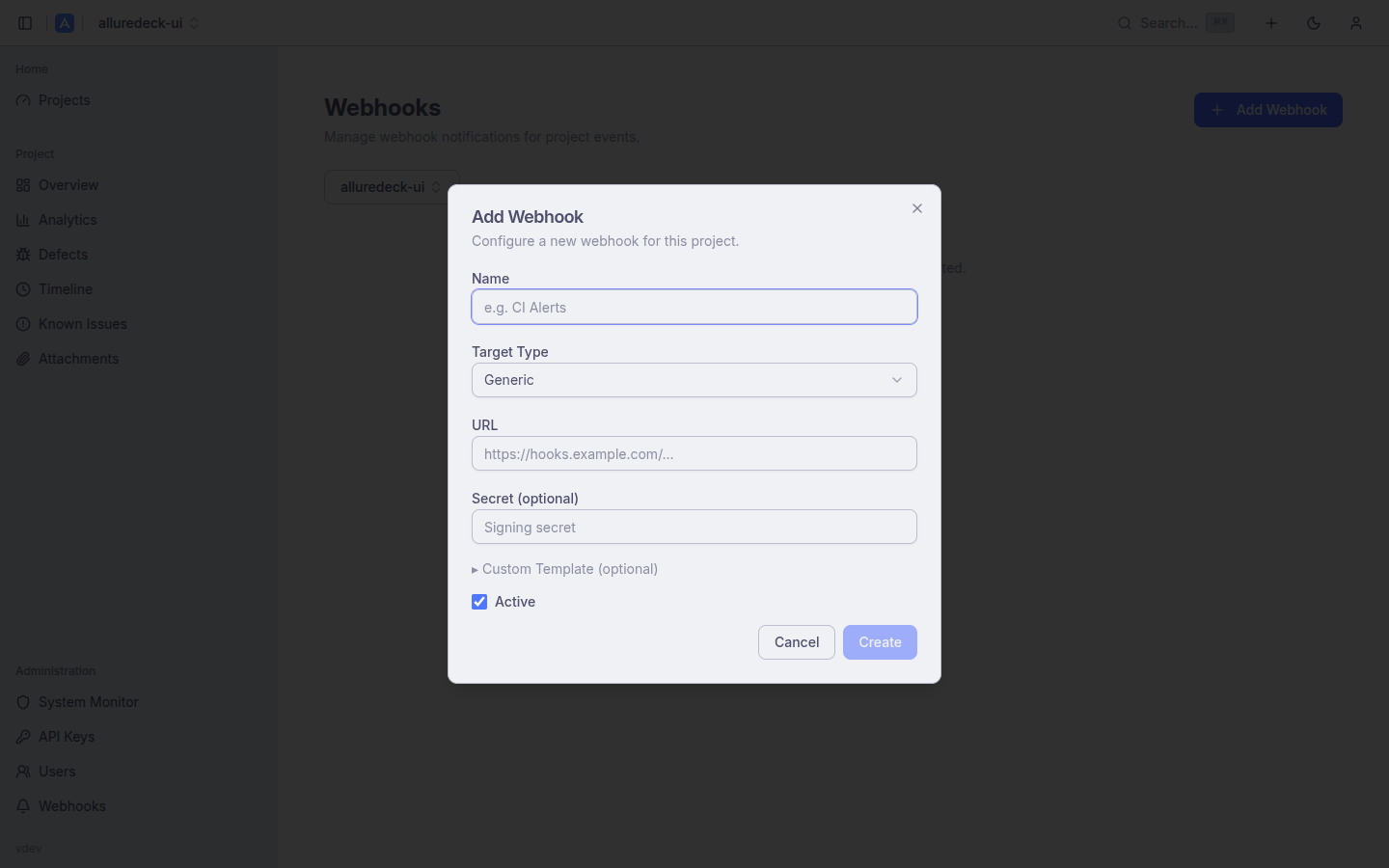Webhook editor with live payload preview